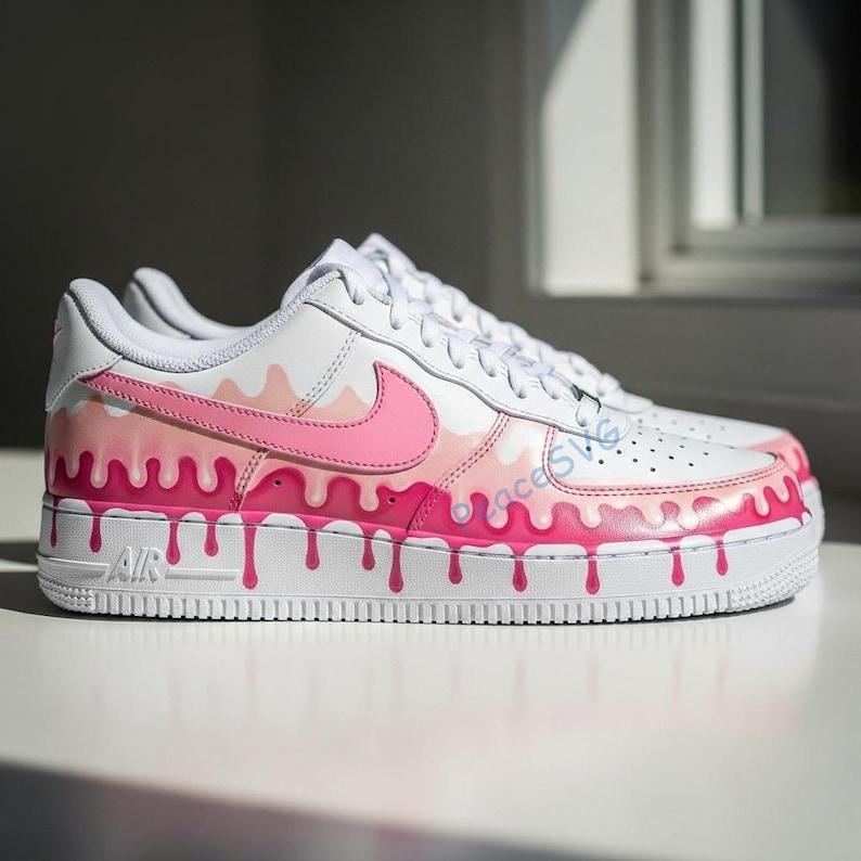 Hand-Painted Pink Drip Air Force 1 Sneakers: Custom AF1 Shoes