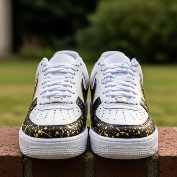 Alternative view of Custom Black & Gold Splatter Air Force 1: Hand-Painted AF1 Sneakers