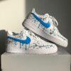 Hand-Painted Blue Drip Air Force 1 Sneakers: Custom Streetwear Shoes - Image 2