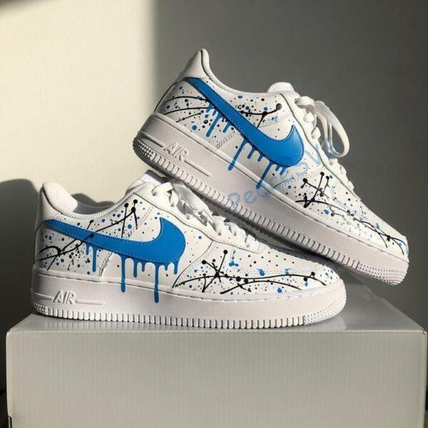 Alternative view of Hand-Painted Blue Drip Air Force 1 Sneakers: Custom Streetwear Shoes