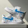 Hand-Painted Blue Drip Air Force 1 Sneakers: Custom Streetwear Shoes
