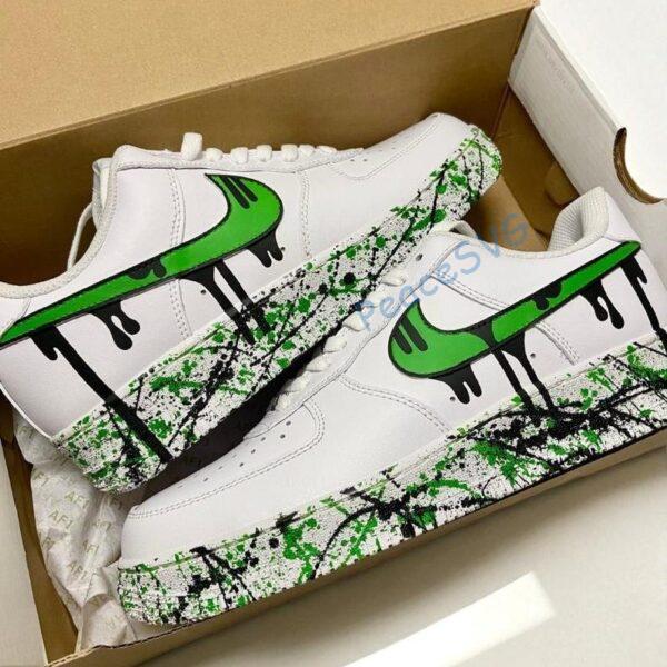 Custom Green Drip Air Force 1 Sneakers: Hand-Painted Splatter Design