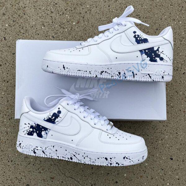 Hand-Painted Navy Paint Splash Air Force 1 Sneakers: Custom AF1 Shoes