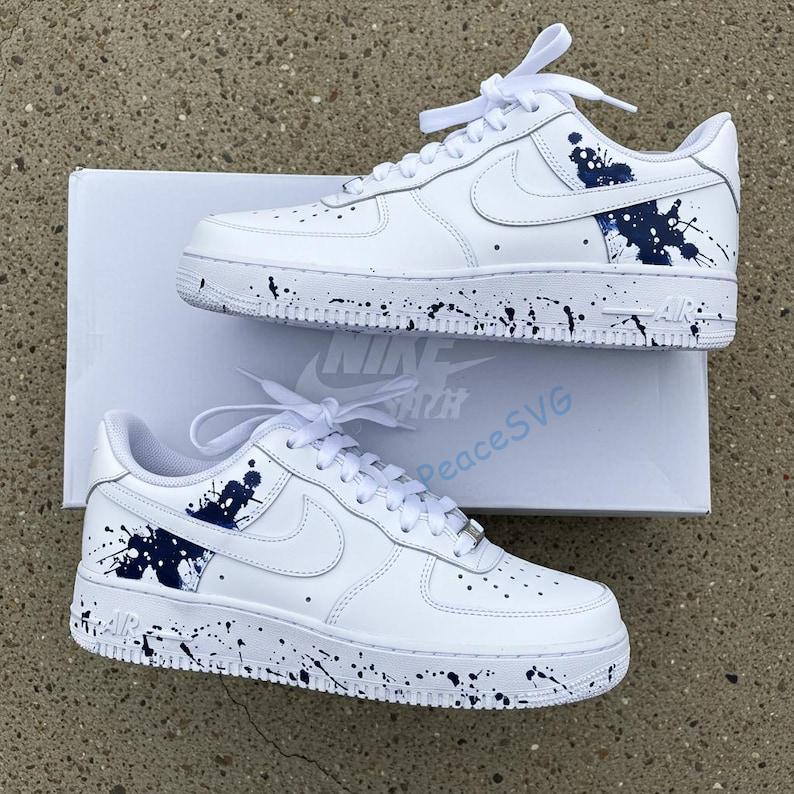 Hand-Painted Navy Paint Splash Air Force 1 Sneakers: Custom AF1 Shoes