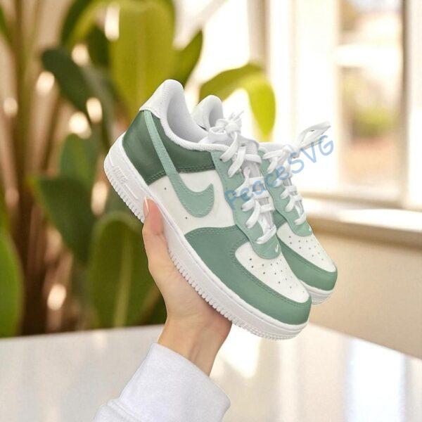 Hand-Painted Earth Tone Air Force 1 Sneakers: Custom Sage Green AF1 Shoes