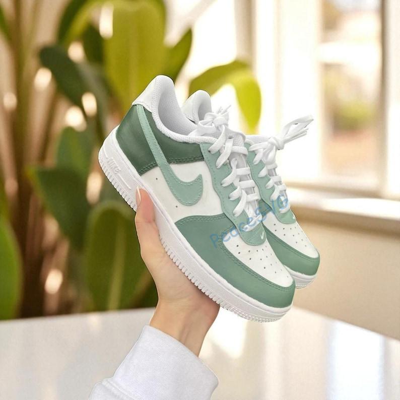 Hand-Painted Earth Tone Air Force 1 Sneakers: Custom Sage Green AF1 Shoes