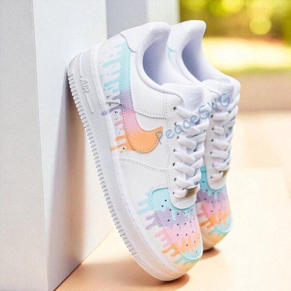 Hand-Painted Pastel Rainbow Drip Air Force 1 Sneakers: Custom Gradient AF1 Shoes