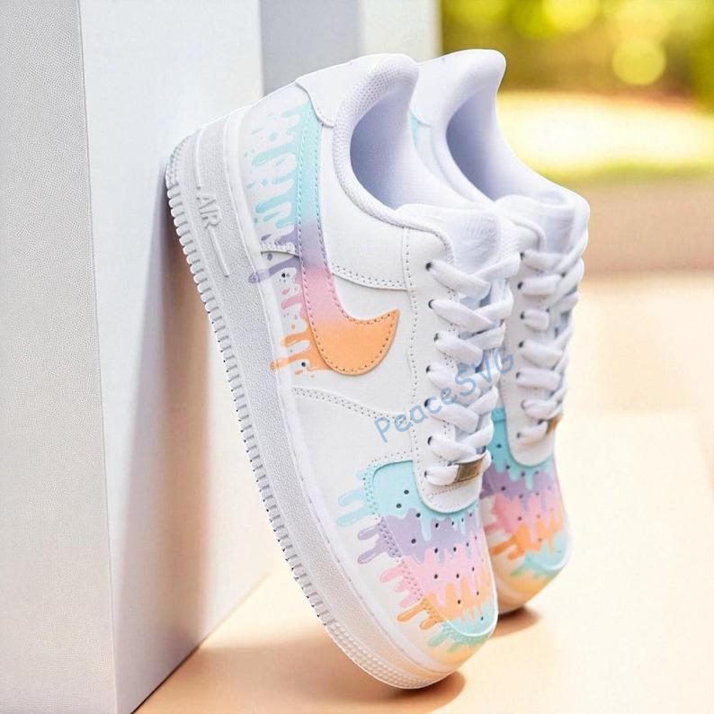 Hand-Painted Pastel Rainbow Drip Air Force 1 Sneakers: Custom Gradient AF1 Shoes