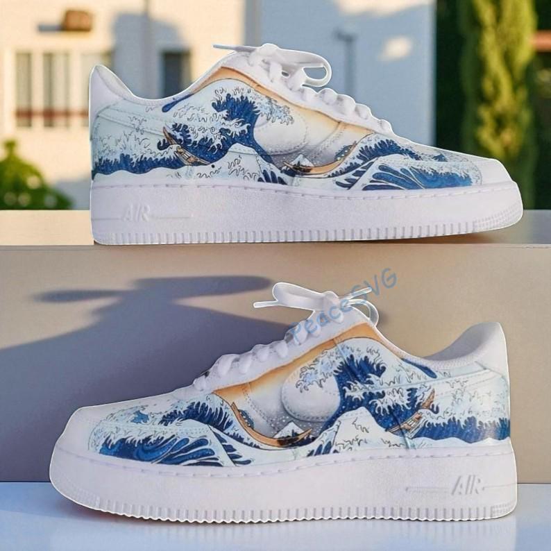 Custom Waves Air Force 1 Sneakers: Hand-Painted