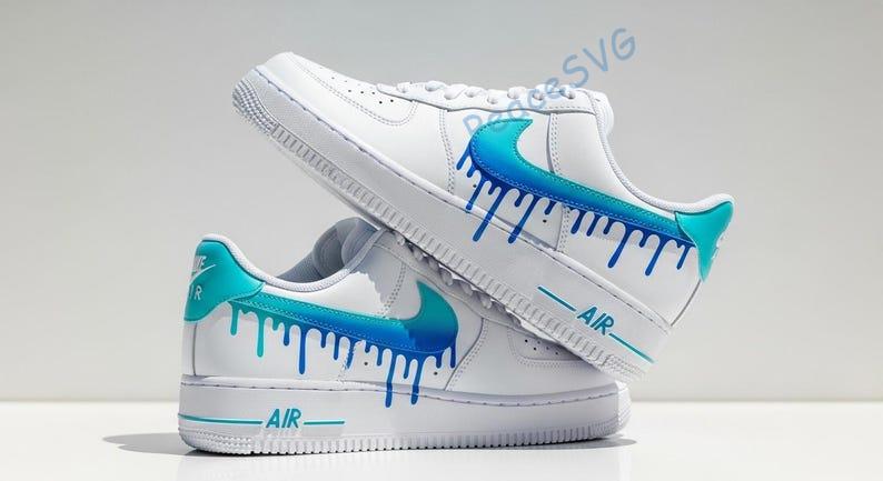 Blue Gradient Drip Air Force 1: Hand-Painted Custom AF1 Sneakers