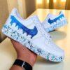 Hand-Painted Air Force 1 Sneakers: Blue Gradient Drip, Custom AF1 Shoes