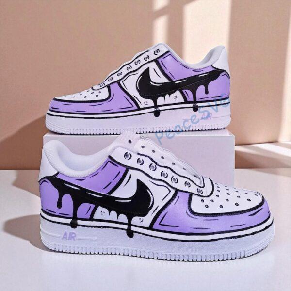 Hand-Painted Lilac Cartoon Air Force 1 Sneakers: Purple Drip AF1 Shoes