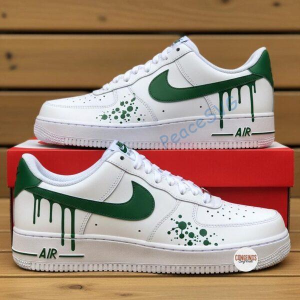 Alternative view of Hand-Painted Green Drip Sneakers: Custom Air Style Low Tops