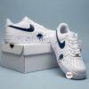 Hand-Painted Navy Drip Sneakers: Custom Blue Splatter Air Style Low Tops - Image 2
