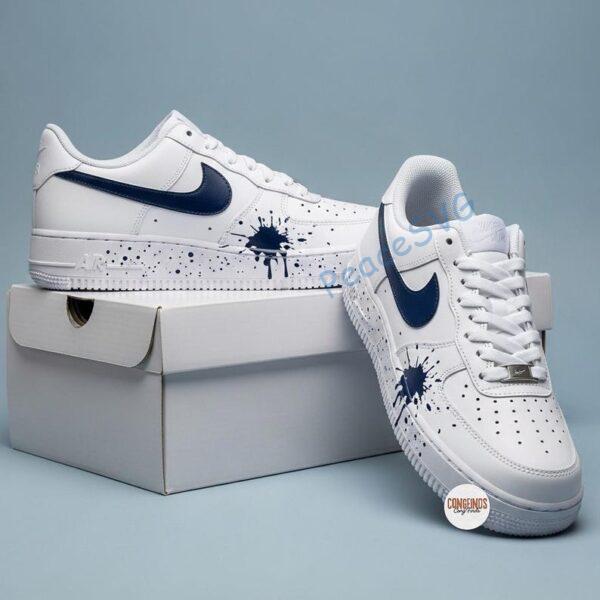 Alternative view of Hand-Painted Navy Drip Sneakers: Custom Blue Splatter Air Style Low Tops