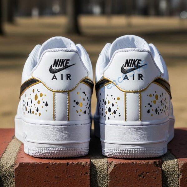 Alternative view of Custom Hand-Painted Drip Air Force 1 Sneakers: Black & Gold Splatter