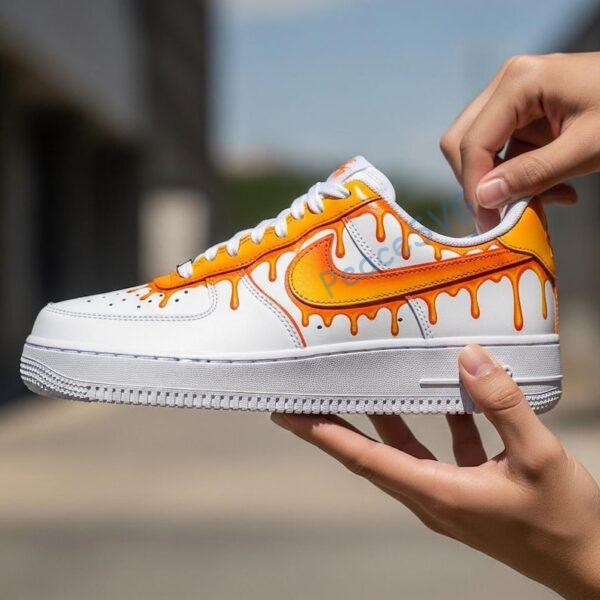 Alternative view of Custom Orange Drip Air Force 1 Sneakers: Hand-Painted AF1 Shoes
