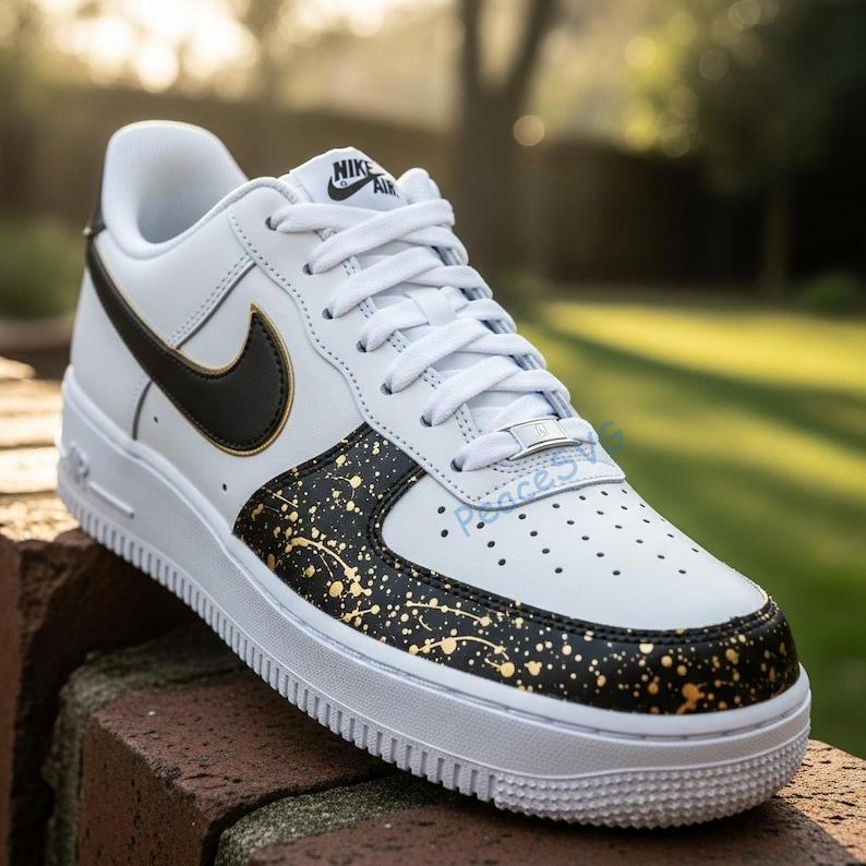 Custom Black & Gold Splatter Air Force 1: Hand-Painted AF1 Sneakers