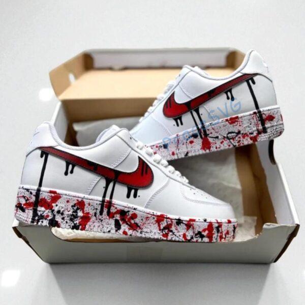 Alternative view of Hand-Painted Red Drip Air Force 1 Sneakers: Custom Streetwear