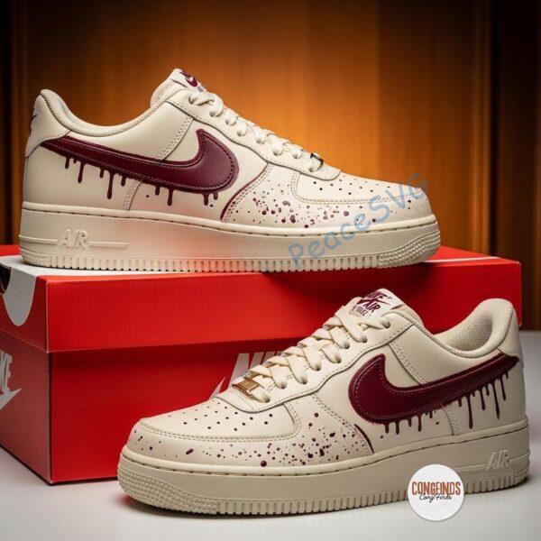 Alternative view of Custom Burgundy Drip Air Force One: Hand-Painted Wine Red Splatter Shoes