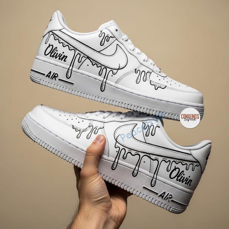 Hand-Painted Drip Air Force 1: Custom 2D Cartoon Shoes