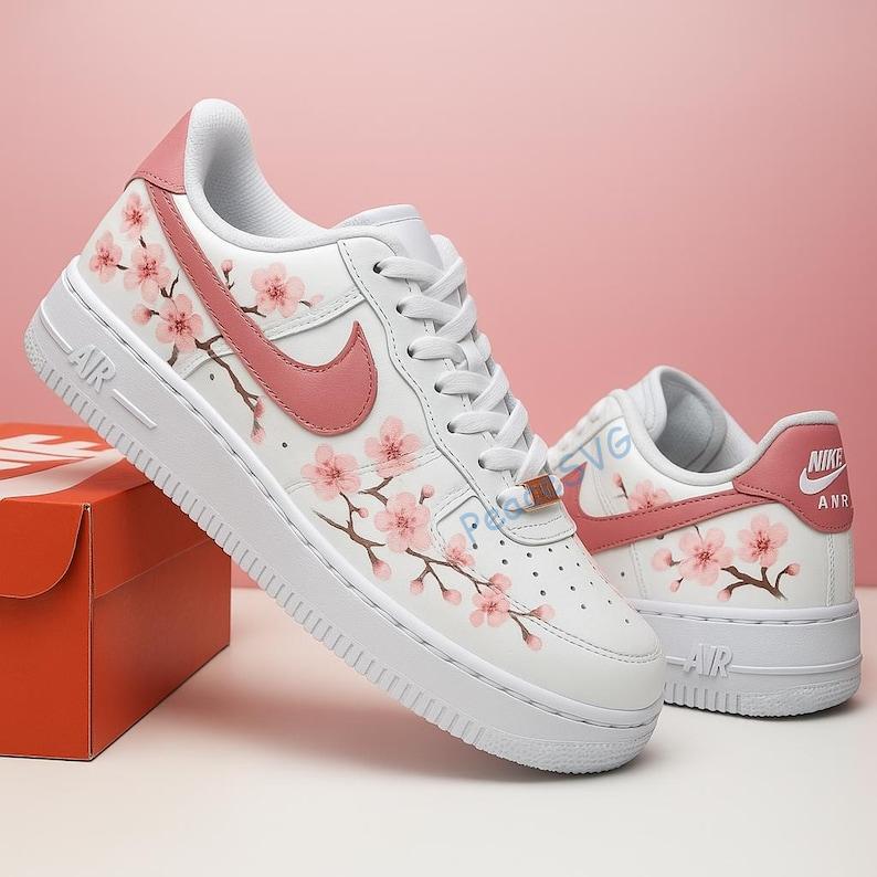 Hand-Painted Cherry Blossom Sneakers: Custom Floral Low Top Shoes