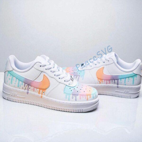Alternative view of Hand-Painted Pastel Rainbow Drip Air Force 1 Sneakers: Custom Gradient AF1 Shoes