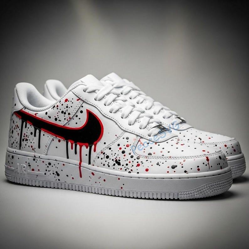 Custom Red Drip Air Force 1 Sneakers: Hand-Painted Horror Streetwear