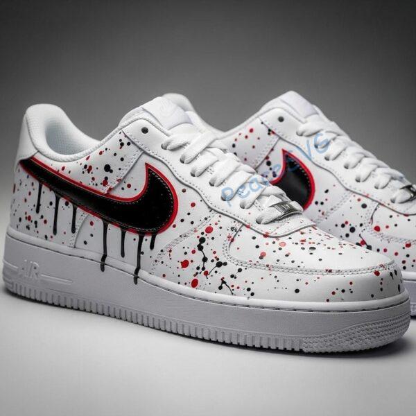 Alternative view of Custom Red Drip Air Force 1 Sneakers: Hand-Painted Horror Streetwear