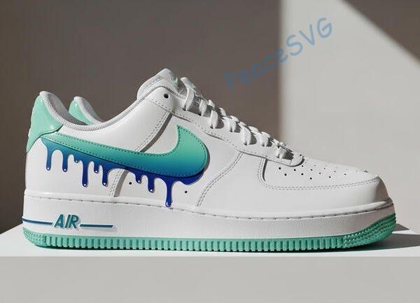 Alternative view of Hand-Painted Teal Blue Drip Air Force 1 Sneakers: Custom Gradient AF1 Shoes