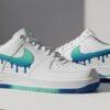 Hand-Painted Teal Blue Drip Air Force 1 Sneakers: Custom Gradient AF1 Shoes