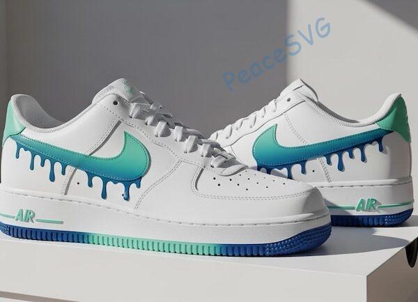 Hand-Painted Teal Blue Drip Air Force 1 Sneakers: Custom Gradient AF1 Shoes