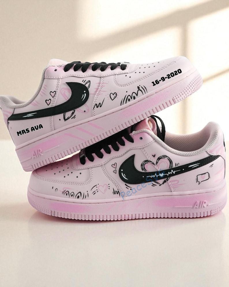 Custom Pink Doodle Air Force 1 Sneakers: Hand-Painted Personalized AF1 Shoes