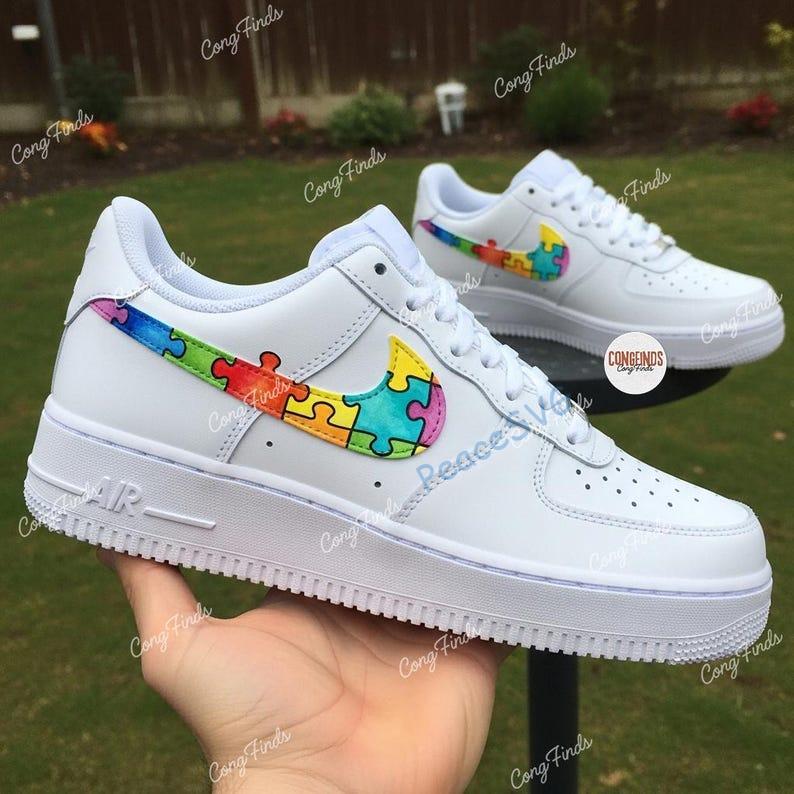 Hand-Painted Autism Awareness Puzzle Air Force 1 Sneakers