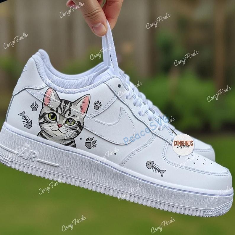 Personalized Cat Air Force 1 Sneakers: Custom Hand-Painted Pet AF1 Shoes