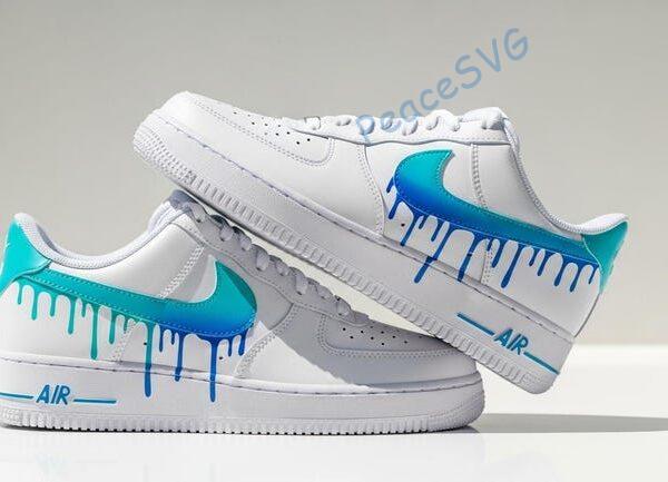 Alternative view of Blue Gradient Drip Air Force 1: Hand-Painted Custom AF1 Sneakers