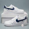 Hand-Painted Navy Drip Sneakers: Custom Blue Splatter Air Style Low Tops - Image 7