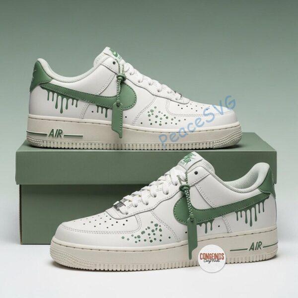 Alternative view of Hand-Painted Sage Green Drip Air Force 1: Custom Streetwear Sneakers