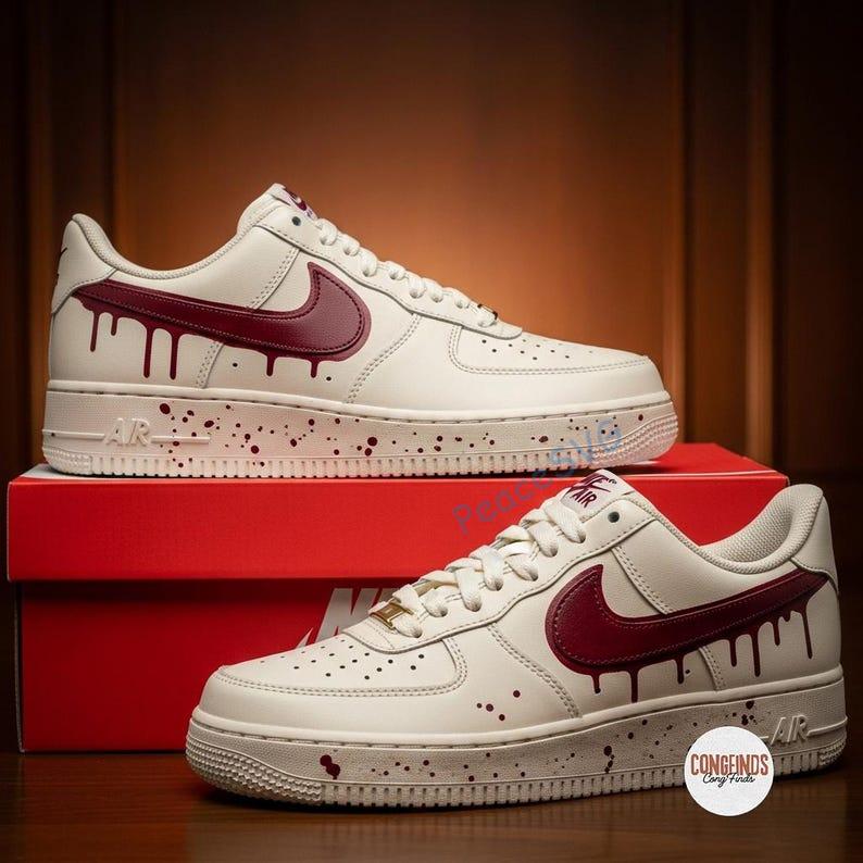 Custom Burgundy Drip Air Force One: Hand-Painted Wine Red Splatter Shoes