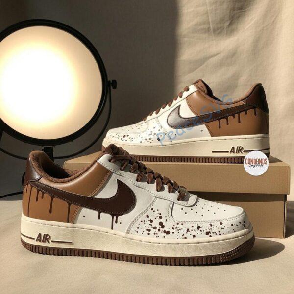 Alternative view of Hand-Painted Mocha Drip Air Force 1: Custom Chocolate Splatter AF1