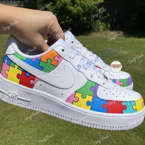Custom Autism Awareness Puzzle Air Force 1: Hand-Painted Rainbow AF1