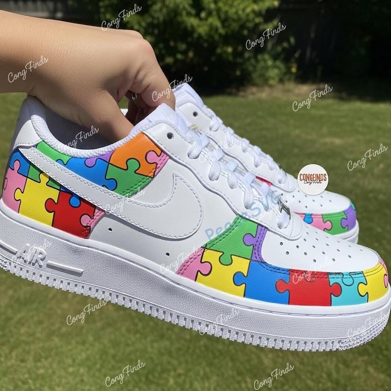 Custom Autism Awareness Puzzle Air Force 1: Hand-Painted Rainbow AF1