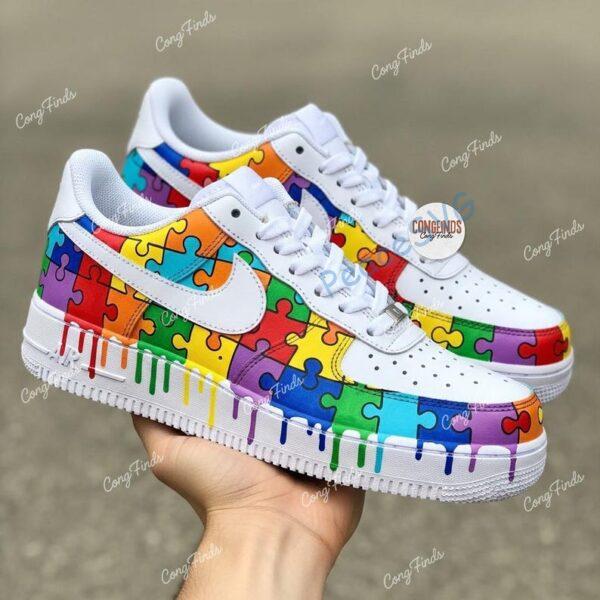 Alternative view of Hand-Painted Rainbow Puzzle Sneakers: Autism Awareness Gift