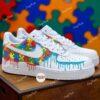 Hand-Painted Rainbow Puzzle Drip Air Force 1 Sneakers: Autism Awareness Gift - Image 4