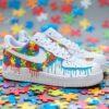 Hand-Painted Rainbow Puzzle Drip Air Force 1 Sneakers: Autism Awareness Gift - Image 2