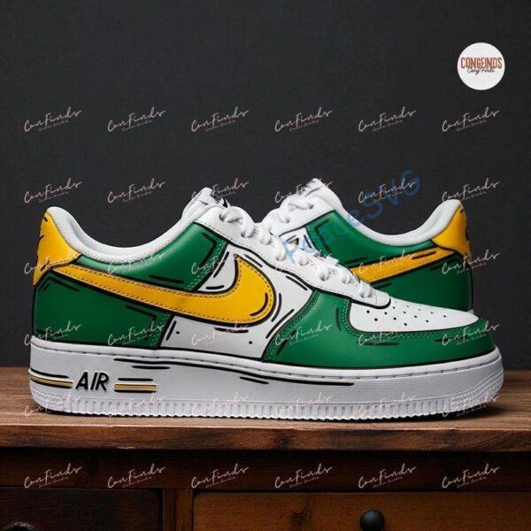Alternative view of Hand-Painted AF1 Sneakers: Green & Yellow Comic Cartoon Shoes