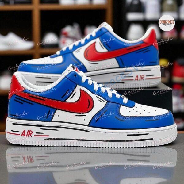 Hand-Painted Football Team Air Force 1: Gameday Red Blue Comic Sneakers