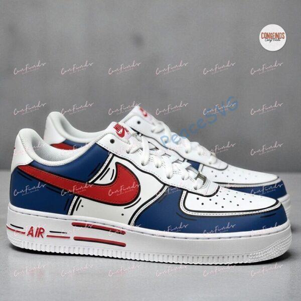 Alternative view of Hand-Painted Comic Cartoon Style Sneakers: Custom Red & Blue Air Force 1