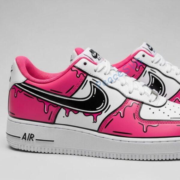 Hand-Painted Air Force 1 Sneakers: Pink Drip Cartoon Design