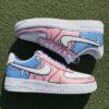Hand-Painted Air Force 1 Sneakers: Pink & Blue Drip Cartoon Design